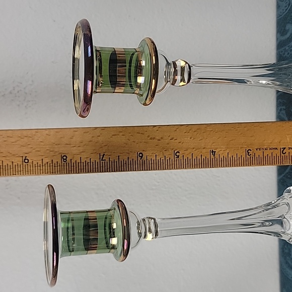 NWT Pair of Mouth Blown Iridescent Glass Candle Stick Holders - Picture 2 of 7
